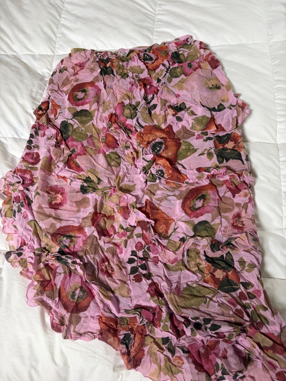 Gloria Vanderbilt Pink Floral Maxi Skirt with Ruffle Detail